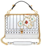 'Kan I' Floral-Appliqu̩ Leather Shoulder Bag - White/Silver