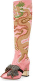 Dragon Satin Mid-Heel Knee Boot, Pink
