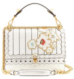 'Kan I' Floral-Appliqu̩ Leather Shoulder Bag - White/Silver