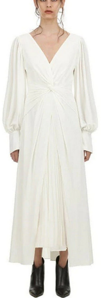 V-Neck Pleat-Paneled Dress