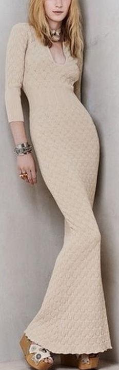 Knit Textured Stretchy Long Wool Dress - DESIGNER INSPIRED FASHIONS