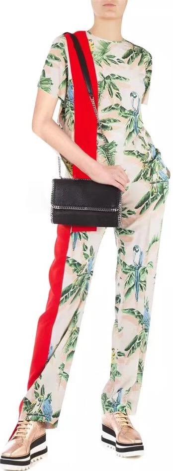 Tropical Print Top and Trouser Set with Red Stripe