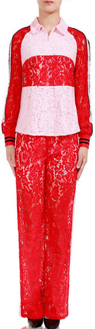 Lace Color-Block Zip Shirt and Pant Set