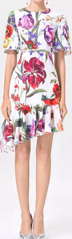 Floral Print Asymmetrical Dress