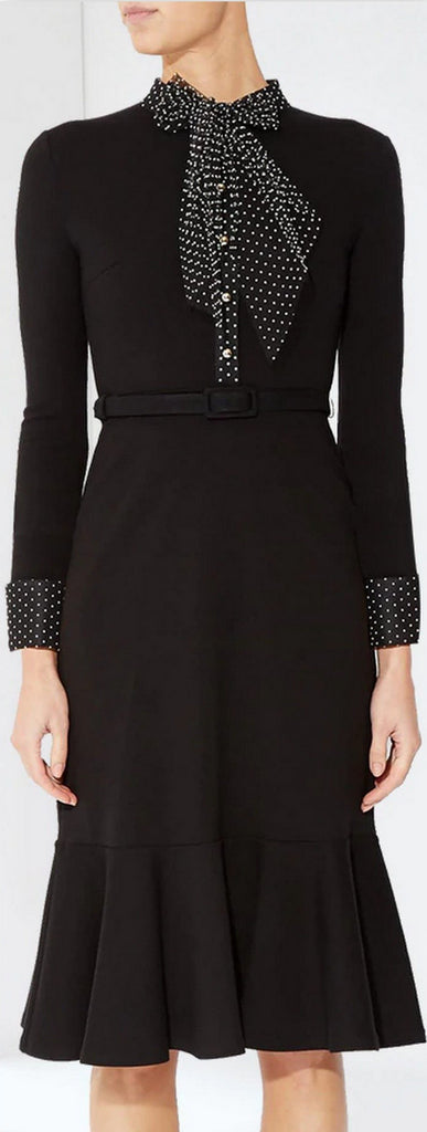 'Hilma' Pussy-Bow Polka-Dot Tulle-Trimmed Ponte Dress