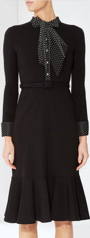 'Hilma' Pussy-Bow Polka-Dot Tulle-Trimmed Ponte Dress