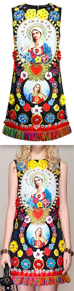 Embellished Fringed Mini Dress