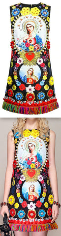 Embellished Fringed Mini Dress