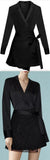 Satin Blouse with Lace-Detailed Wrap Mini Skirt