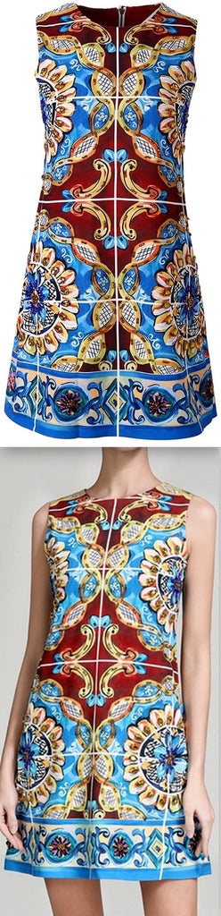 Printed Mini Embellished Shift Dress