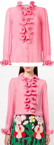 Ruffle-Trimmed Blouse, Pink