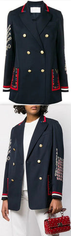 Embroidered Double-Breasted Blazer