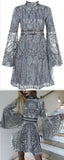 Sequin-Embroidered Flared-Sleeve Mini Dress