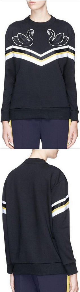Swan Patch Stripe Panel Sweatshirt