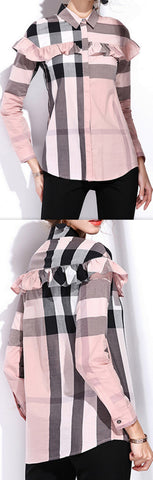 Ruffle Check Print Shirt