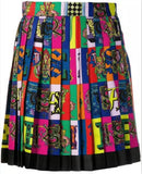 Pleated Mini Skirt with Logo Print