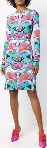Round-Neck Printed Shift Dress