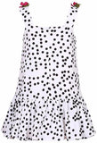 'Rome' Embroidered Polka Dot Print Floral-Appliques Dress, Black or White - DESIGNER INSPIRED FASHIONS