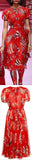 Fish Printed Short Sleeve Dress, Red