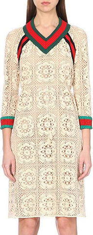 Macrame Lace Contrast-Stripe Knit Dress - DESIGNER INSPIRED FASHIONS