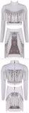 Fringed Sequined Stretch Mesh Top & Skirt Set