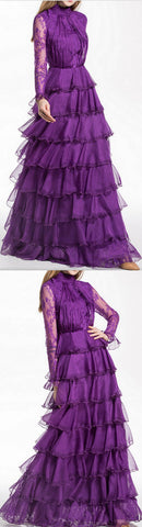 Ruffled Lace Tiered Gown, Purple