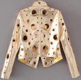 Hole-Embellished Faux-Leather Jacket - Black, Silver or Gold - DESIGNER INSPIRED FASHIONS