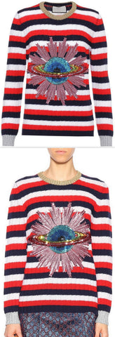 Sequin Embellished Saturn Striped Sweater