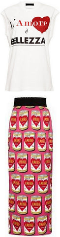 'Bellezza' Printed T-shirt & 'Amore' Printed Midi Skirt | DESIGNER INSPIRED FASHIONS