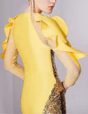 Gold Sequined Ruffled Gown