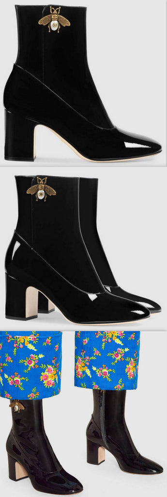 Patent Leather Ankle Boots with Bee