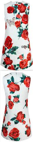 Embellished Rose-Printed Mini Dress