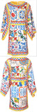 Printed Knee-Length Wide-Sleeve Tunic Dress