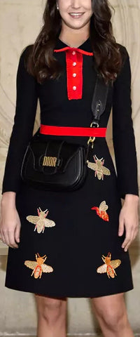 Insect-Embroidered Color-Contrast Dress