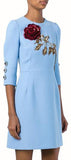 Rose Embellished Light Blue Dress - DESIGNER INSPIRED FASHIONS