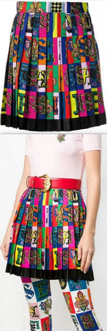 Pleated Mini Skirt with Logo Print