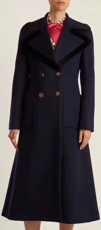 Double-Breasted Peak Lapel Wool Coat