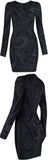 Jacquard Stretch Long-Sleeve Bandage Mini Dress, Black