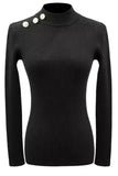 Button-Embellished High-Neck Sweater and Tweed Mini Skirt Set