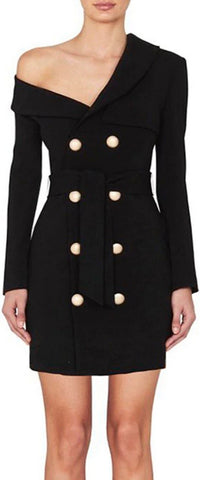 One-Shoulder Blazer-Dress, Black