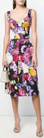 Front Pleated Fitted Floral Dress