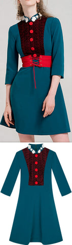 Belted Color-Contrast Mini Dress
