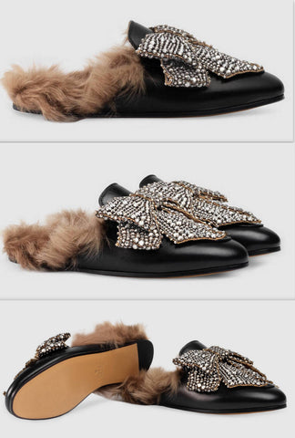 Princetown leather with bow Slipper