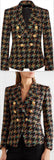 Double-Breasted Houndstooth Tweed Blazer