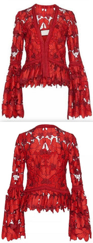 'Vinton' V-Neck Floral Lace Long-Sleeve Top