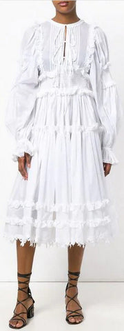 Ruffle-Trim Dress, White