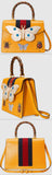 Leather Top Handle Bag with Moth, Yellow