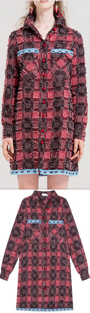 Long Plaid Tweed Shirt