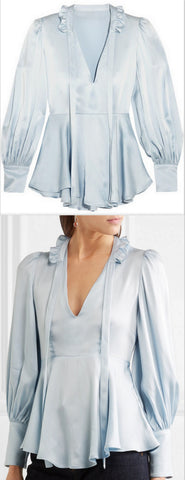 Ruffle-Trimmed Satin Blouse