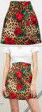Leopard and Rose Print Mini Skirt